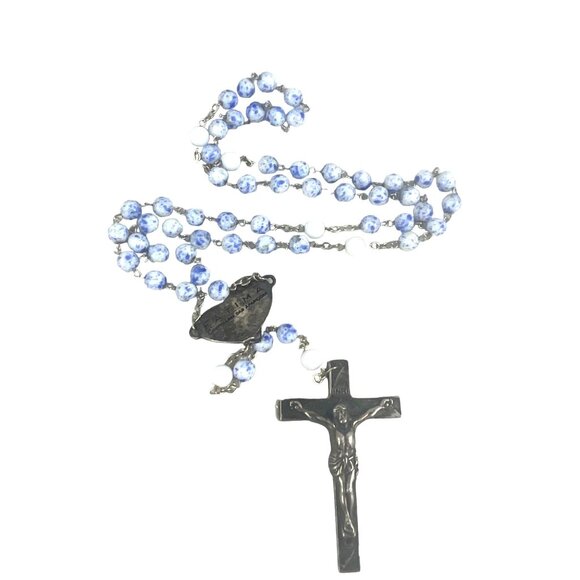 Vintage Fatima Blue & White Rosary Beads With Crucifix - Picture 3 of 7